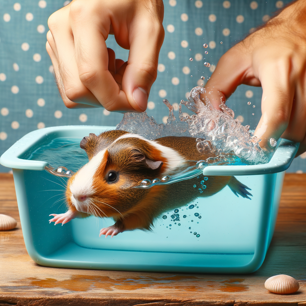 Guinea pig showcasing natural swimming abilities in water, exploring the concept of aquatic adventures for guinea pigs.