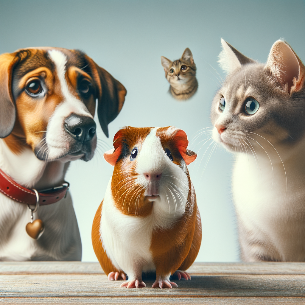 Guinea pig recognizing and interacting with other pets like dogs and cats, demonstrating guinea pig behavior, socialization, and communication in pet interactions