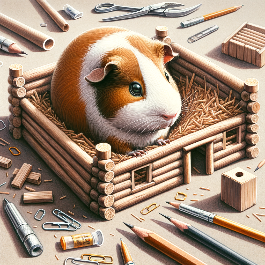 Guinea pig, the tiny architect, showcasing its nesting behavior and housing preferences in its habitat, providing insight into understanding guinea pig behavior patterns, nest building, and care.