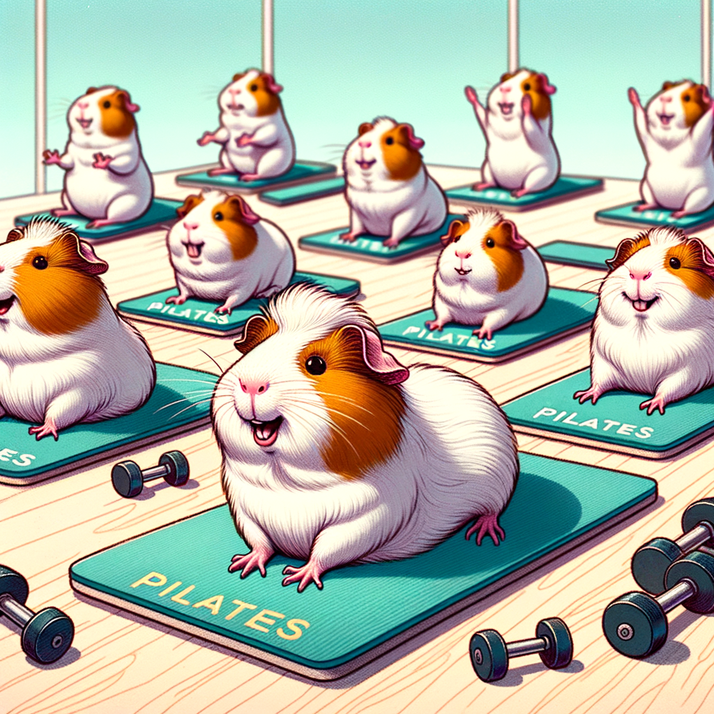 Adorable guinea pigs enjoying a fun Piggy Pilates exercise routine, promoting pet fitness, guinea pig health and wellness.