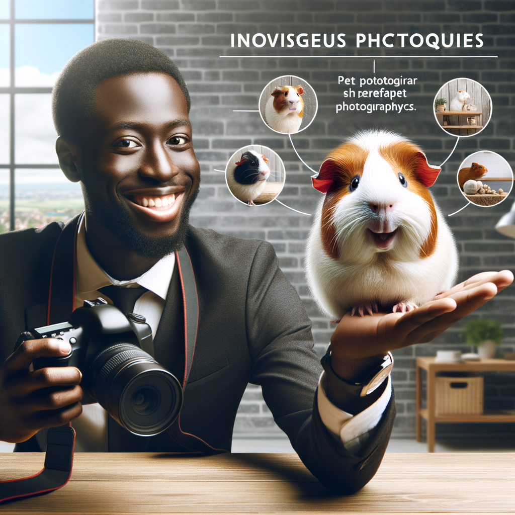 Professional pet photographer demonstrating selfie techniques and photography tricks for perfect guinea pig selfies, highlighting the art of pet photography and pet selfie tips.