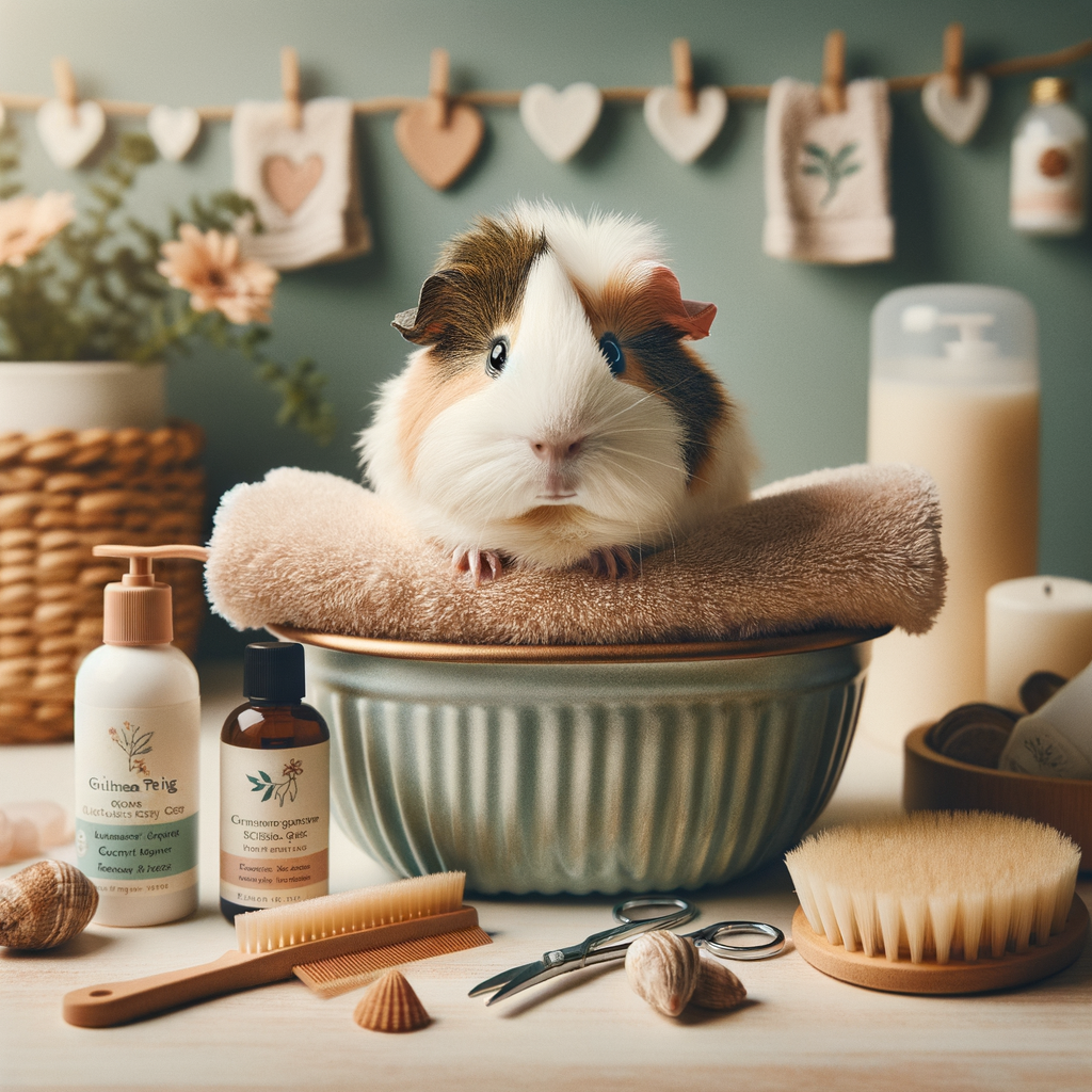 DIY Guinea Pig Spa Day setup at home featuring a warm bath, cozy towel, and guinea pig-safe grooming products for pampering your guinea pig, promoting wellness and relaxation techniques in guinea pig care.