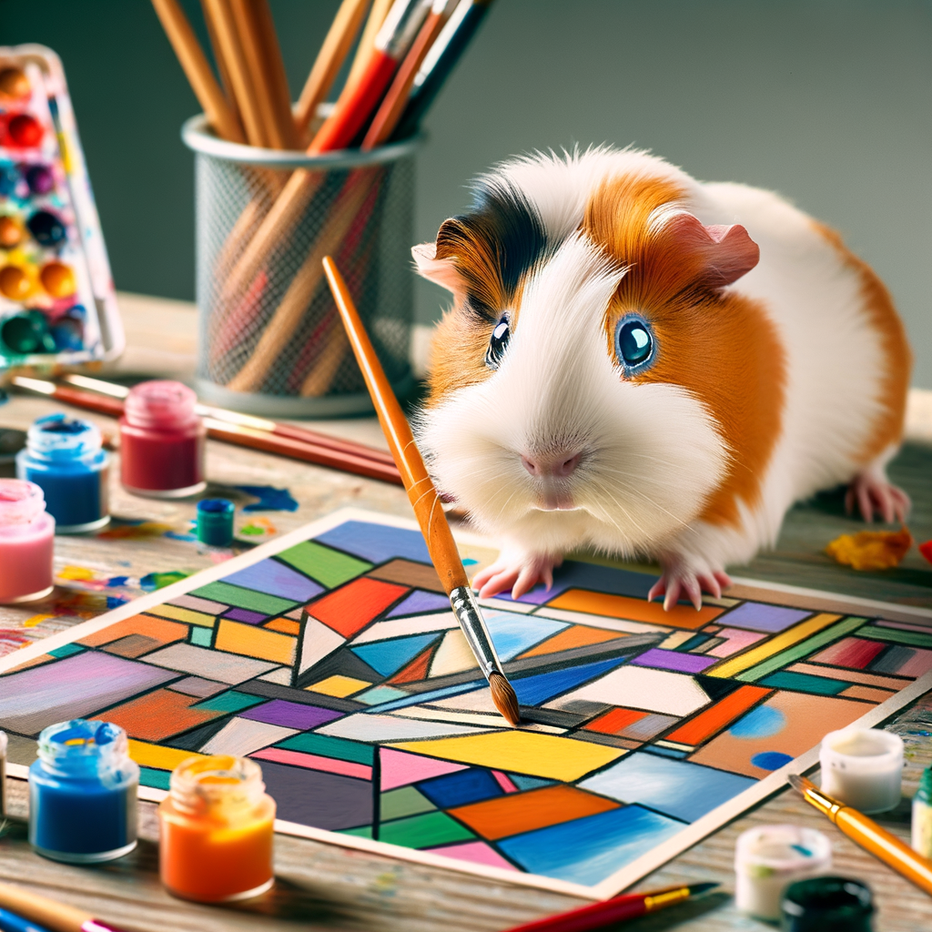Artistic guinea pig engaging in a Picasso-like art project, showcasing guinea pig creativity and discovery of artistic talents in cavies.