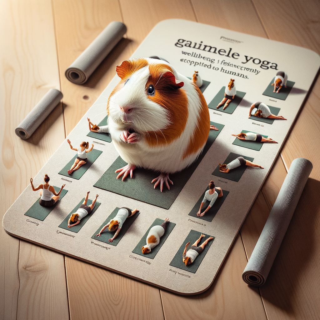 Guinea pig practicing yoga poses on a mini mat, showcasing Guinea Pig Yoga, Cavy Exercise, and the Zen Side of Exercise for pet wellness and fitness.