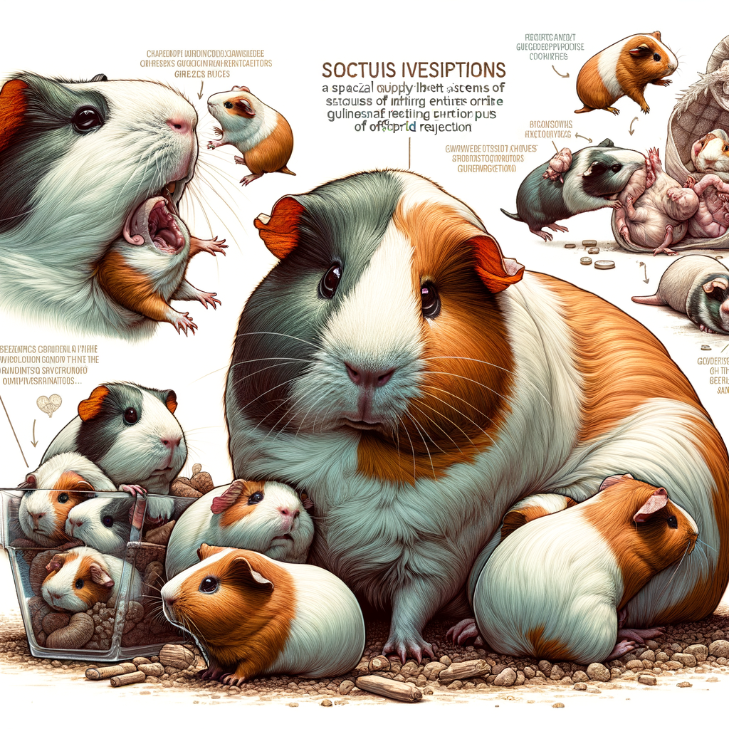 Infographic illustrating guinea pig behavior, focusing on guinea pig parenting, baby guinea pigs, cavy offspring, guinea pig breeding, and instances of guinea pig offspring rejection, showcasing guinea pig motherhood and newborn guinea pigs care within guinea pig family dynamics.