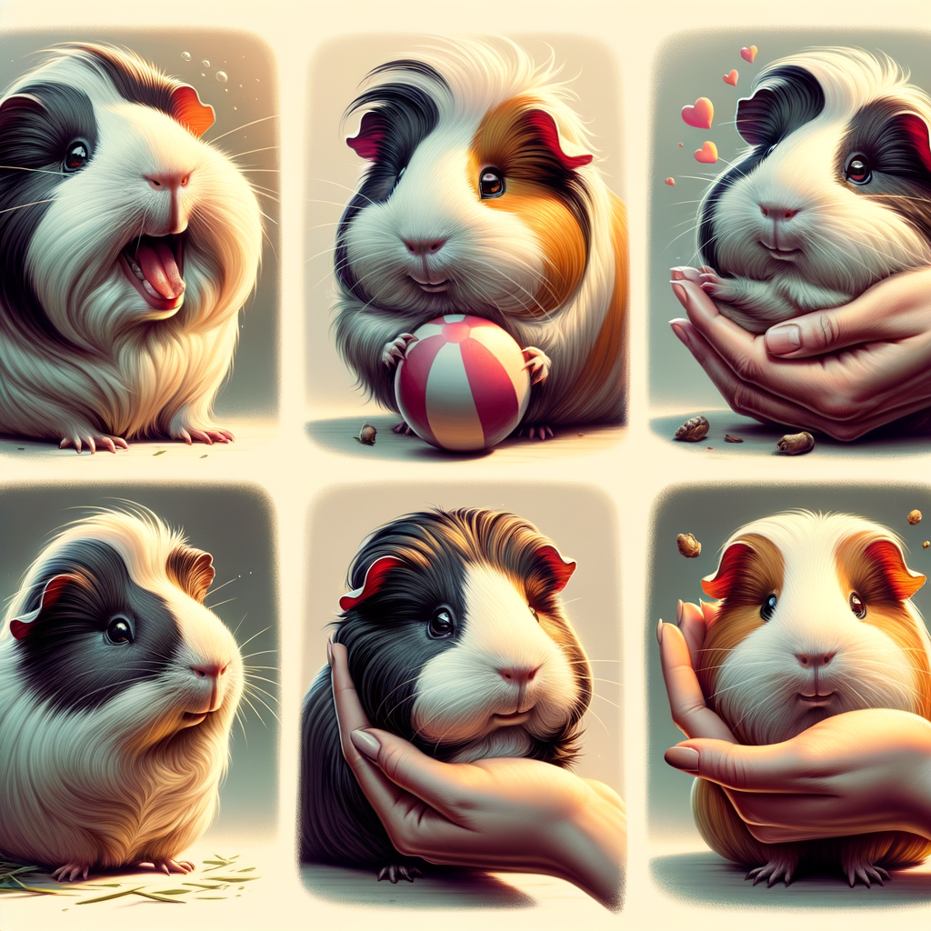 Various guinea pig personalities displayed through playful, shy, and curious behaviors, illustrating bonding and interaction with your guinea pig, understanding their unique traits and behavior patterns for optimal guinea pig care.