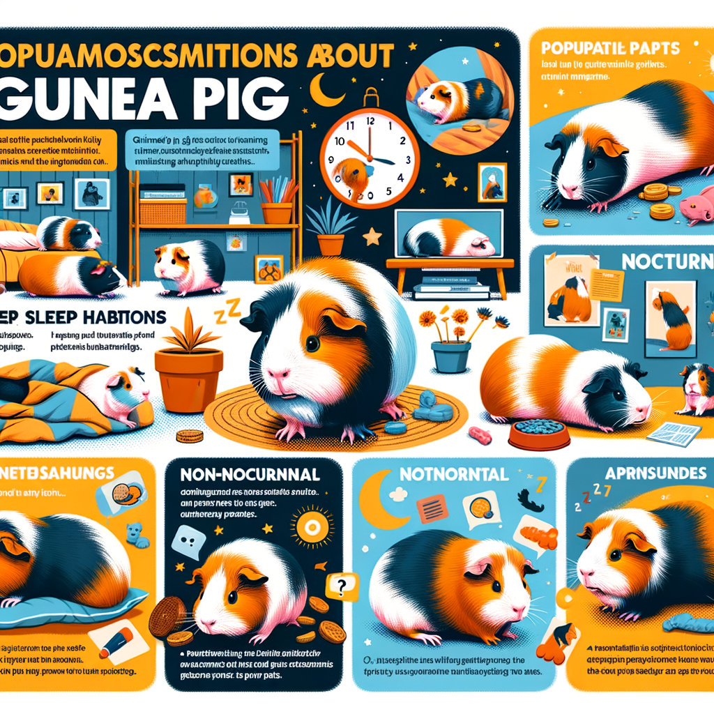 Infographic debunking Guinea Pig myths, highlighting Guinea Pig sleep patterns, night activity, and care facts for a better understanding of these non-nocturnal animals.