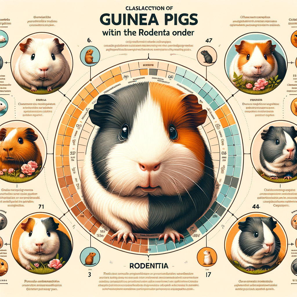 Infographic showcasing Guinea Pigs classification in the Rodent family, highlighting key facts about their species and popularity as pets.